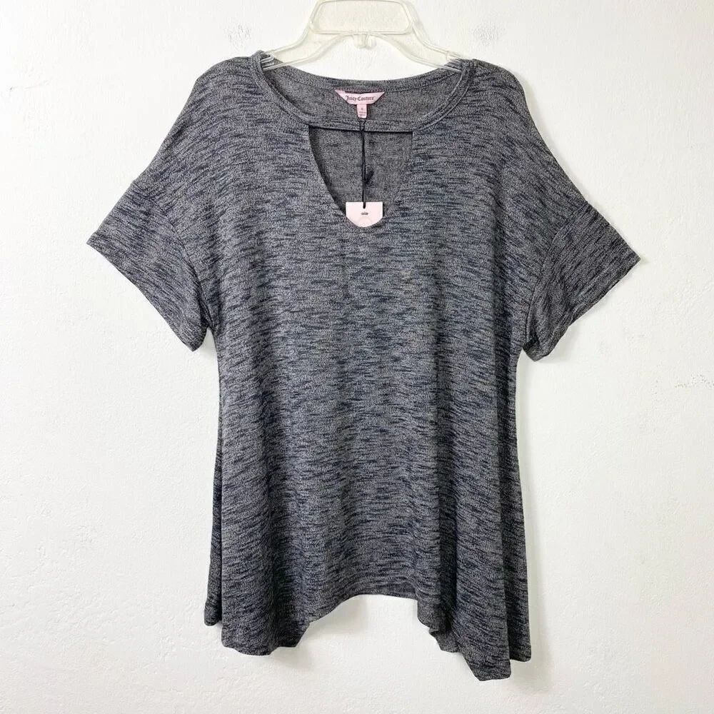 NEW Juicy Couture Grey Heathered Cutout Sharkbite Hem Tee Flowy Tshirt Size S